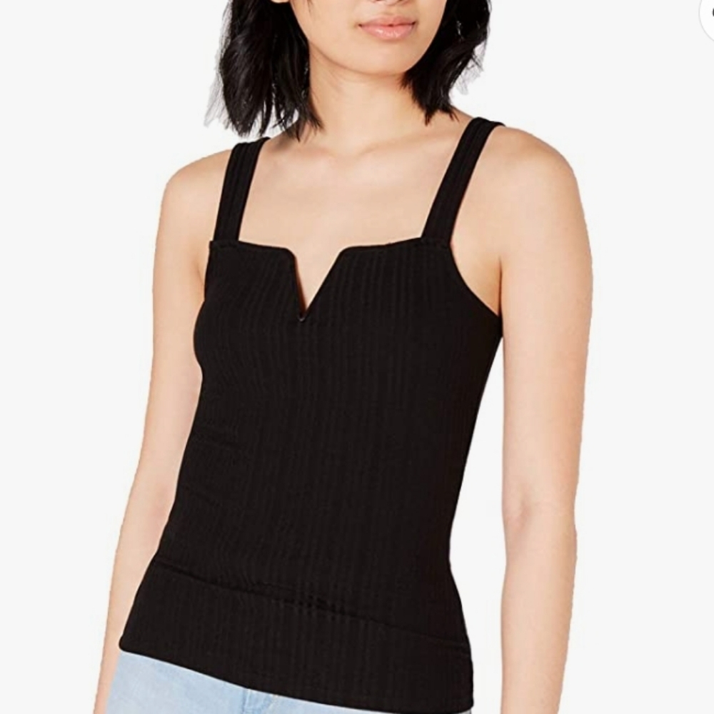 House Of Polly Split Neck Ribbed Knit Tank
